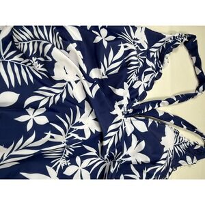 Navy Blue White Floral One Piece Swimsuit Tie Back‎ XL